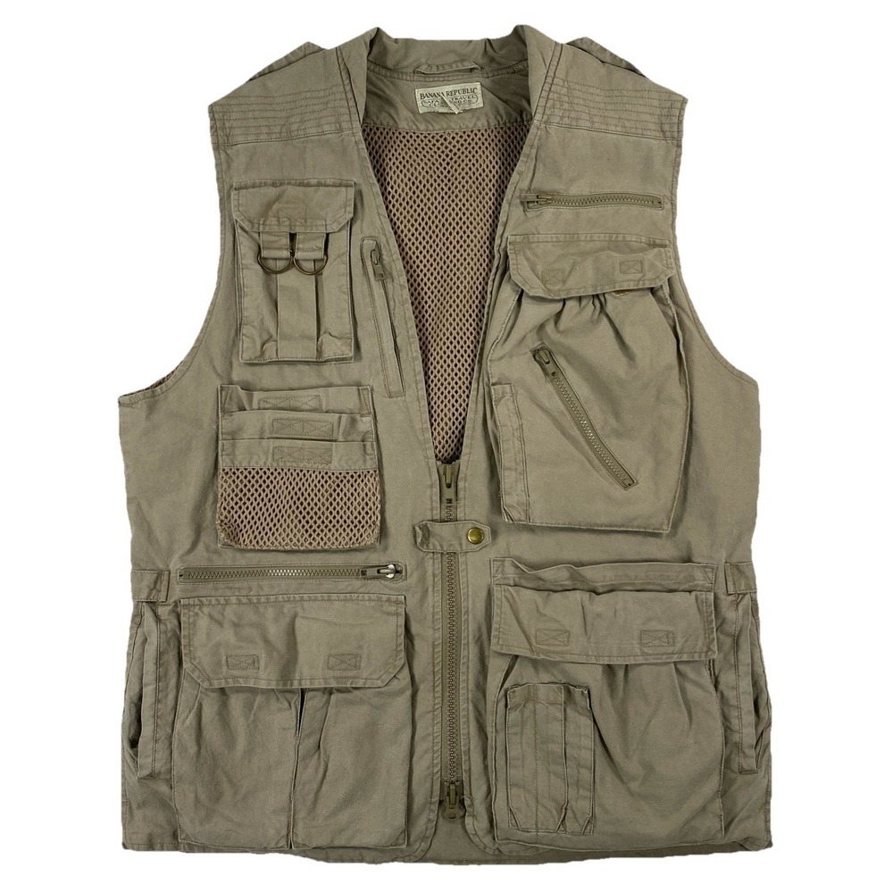 Vintage Banana Republic Safari Travel Vest Multiple Pockets Beige Men's Large - Picture 1 of 5